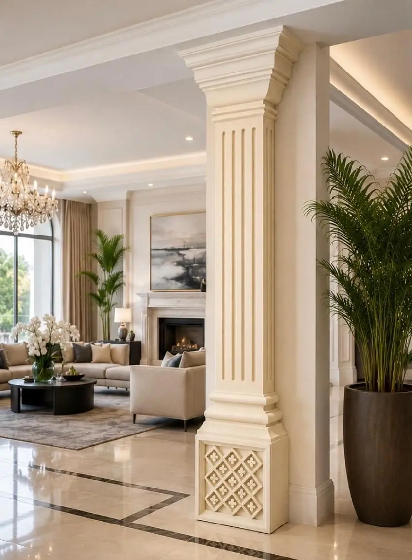 Lobby con pilastras y cornisas interiores de Arquipol