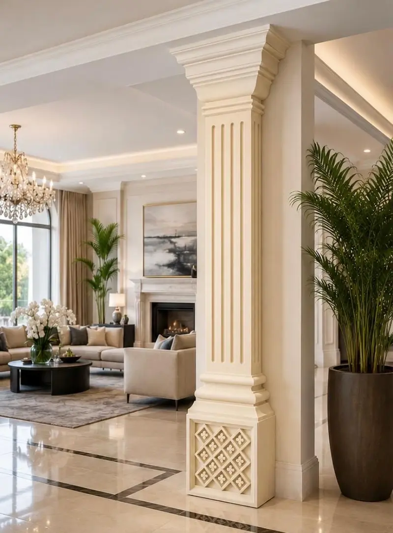 Lobby con pilastras y cornisas interiores de Arquipol